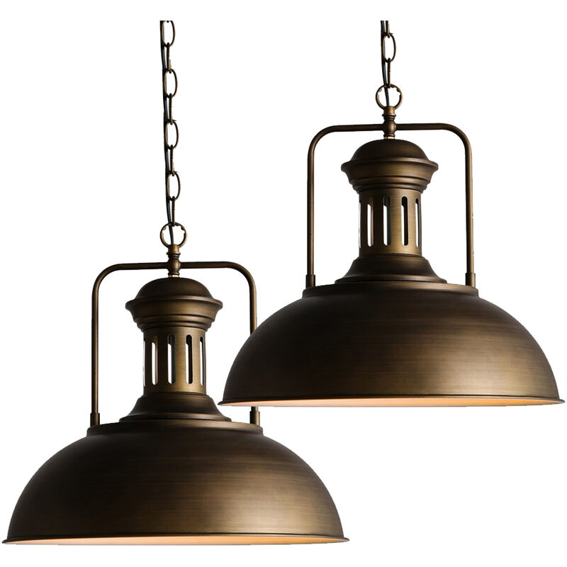 foto del prodotto 2x lampada a sospensione, vintage lampadario da soffitto con 33cm paralume in ferro, industriale stile cupola illuminazione edison e27 per corridoio