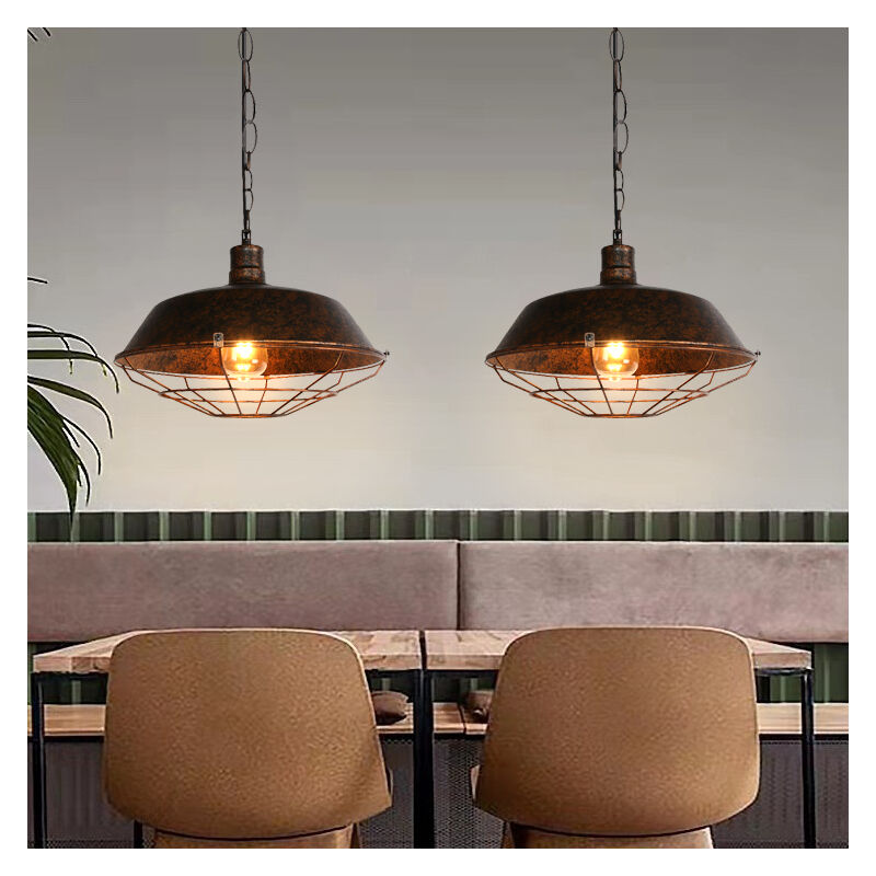 foto del prodotto 2x lampada a sospensione vintage, lampadario da soffitto con paralume in ferro, industriale stile illuminazione e27 per corridoio cucina isaland