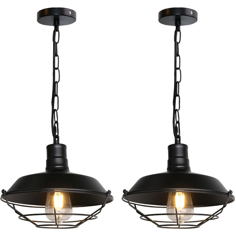 foto del prodotto 2x lampada a sospensione vintage, lampadario da soffitto con paralume in ferro, industriale stile illuminazione e27 per corridoio cucina isaland