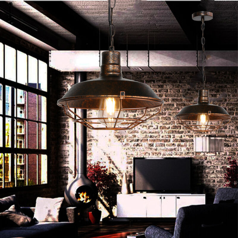 foto del prodotto 2x lampada a sospensione vintage, lampadario da soffitto con paralume in ferro, industriale stile illuminazione e27 per corridoio cucina isaland
