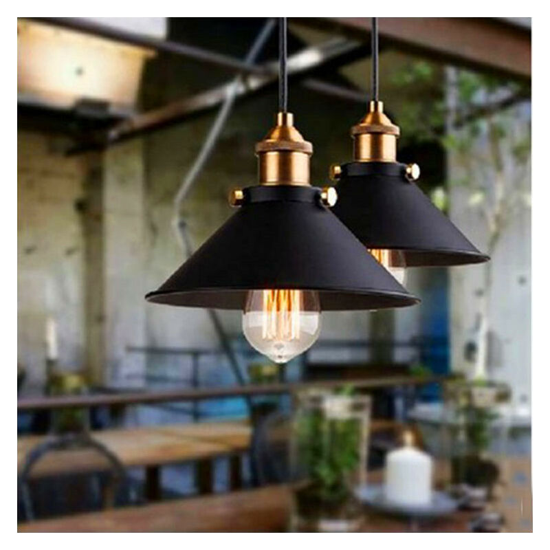 foto del prodotto 2x lampada a sospensione vintage lampadario da soffitto in metallo con 26cm paralume stile industriale illuminazione nero