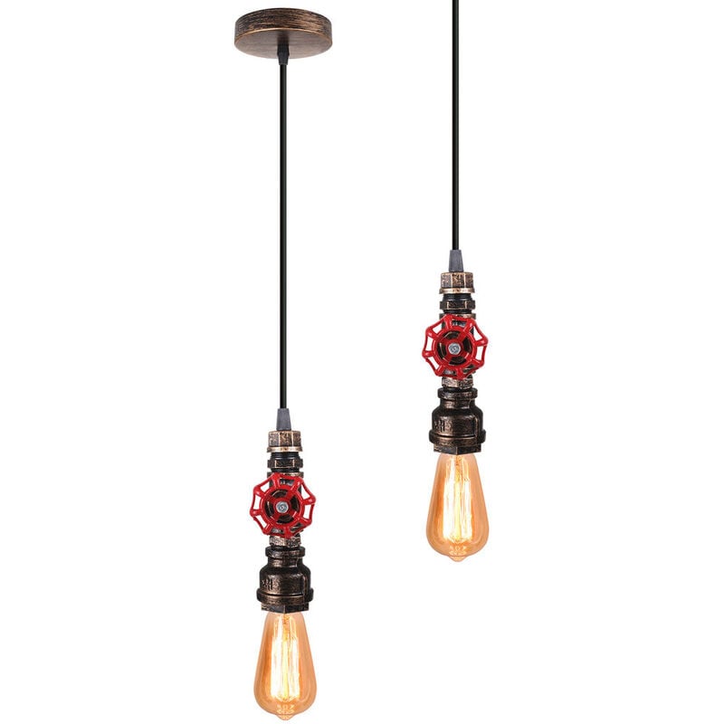 foto del prodotto 2x lampada a sospensione, vintage tubo d acqua lampadario da soffitto, illuminazione in industriale stile edison e27 art deco per cucina isaland