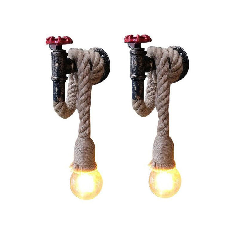 foto del prodotto 2x lampada da parete interni, industriale stile applique in corda di canapa, creativo illuminazione da parete tubo d'acqua per soggiorno camera da letto corridoio (ruggine)