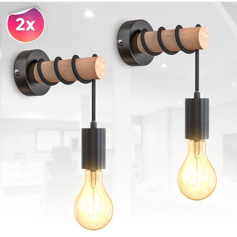 foto del prodotto 2x lampada da parete led retrolamp industrial metal wood vintage black excl. 1x e27