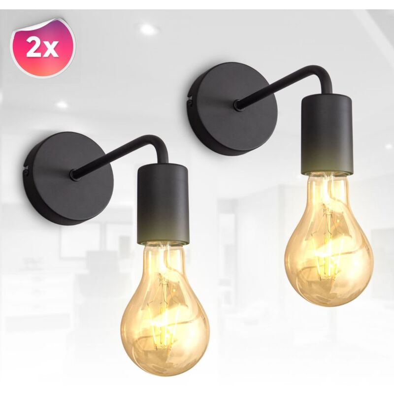 foto del prodotto 2x lampada da parete vintage retro wall spot nero opaco hall light soggiorno edison e27