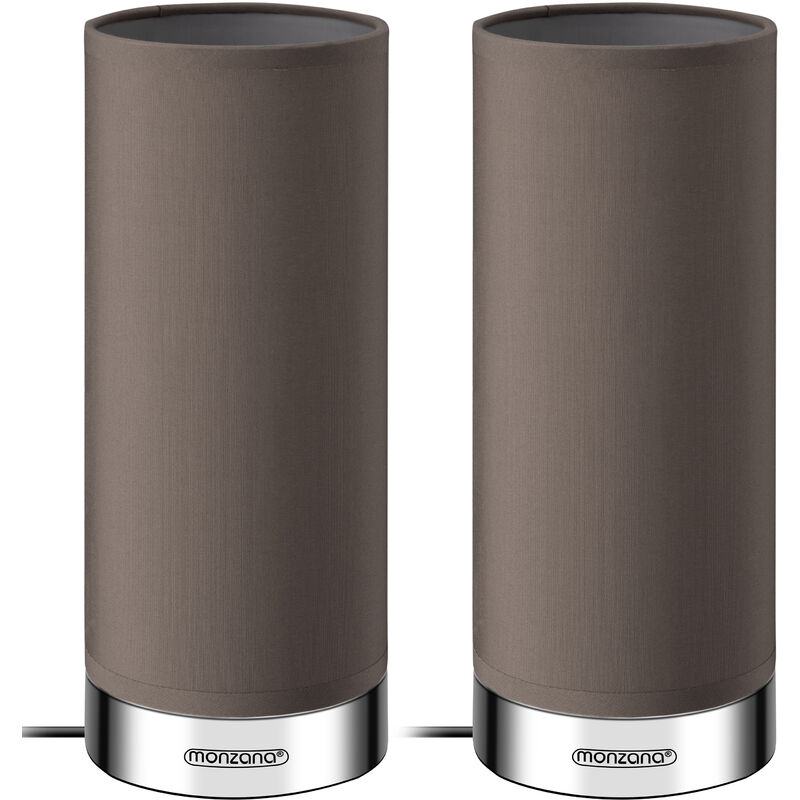 foto del prodotto 2x lampada da tavolo led touch paralume in tessuto 3 livelli luminosità e14 base metallica luce notturna bambini lettura soggiorno taupe &amp; chrom (de) - monzana