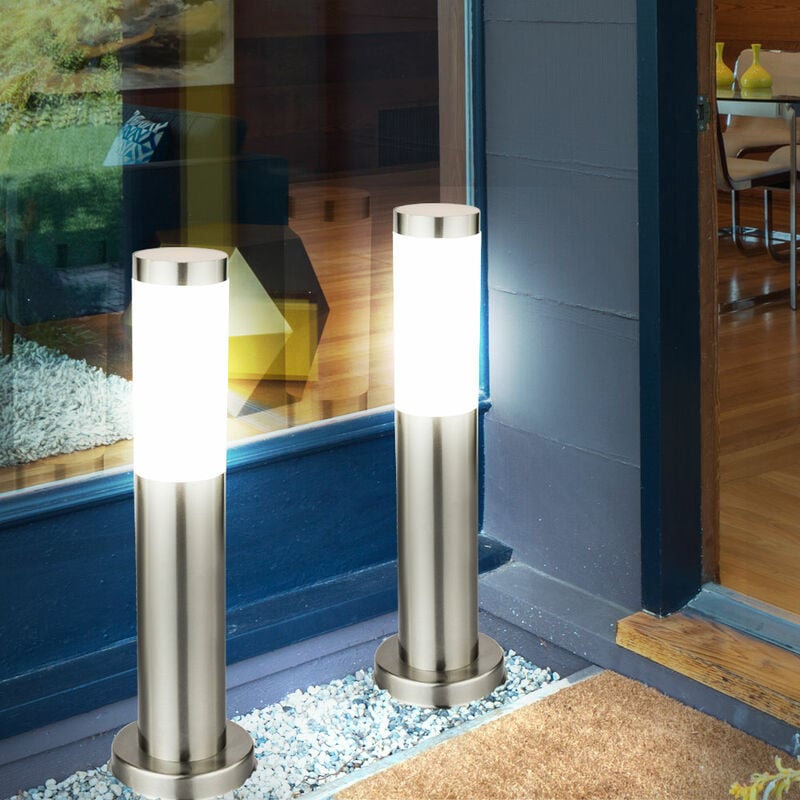 foto del prodotto 2x lampada da terra a led da esterno piantana percorso luminoso giardino cortile vialetto portico illuminazione acciaio inossidabile ip44 h 45cm