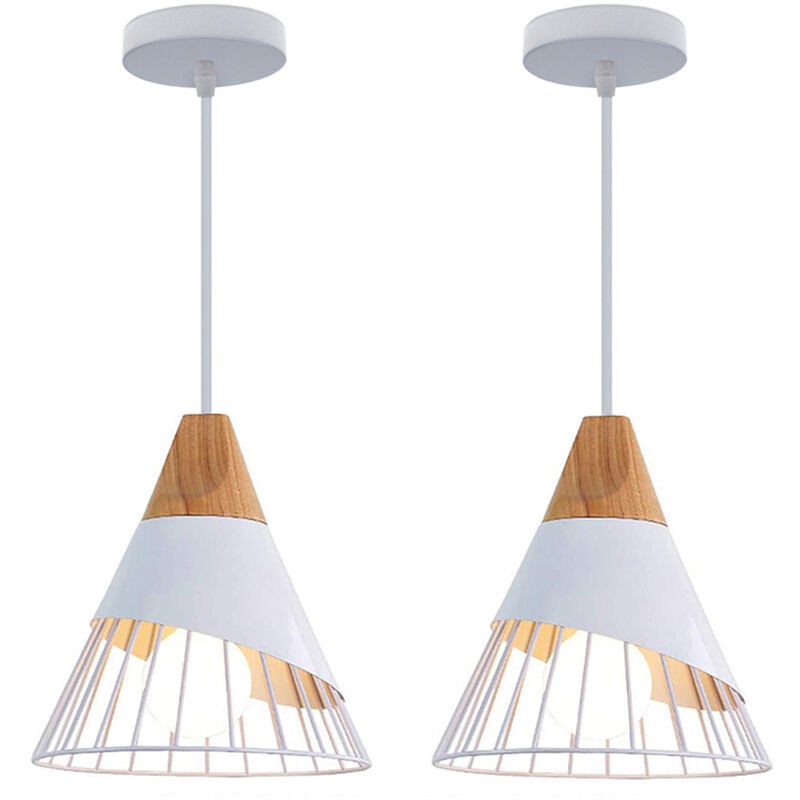 foto del prodotto 2x lampadario a sospensione, vintage lampada da soffitto con paralume in legno e metallo, illuminazione di form a badminton per cucina ristorante
