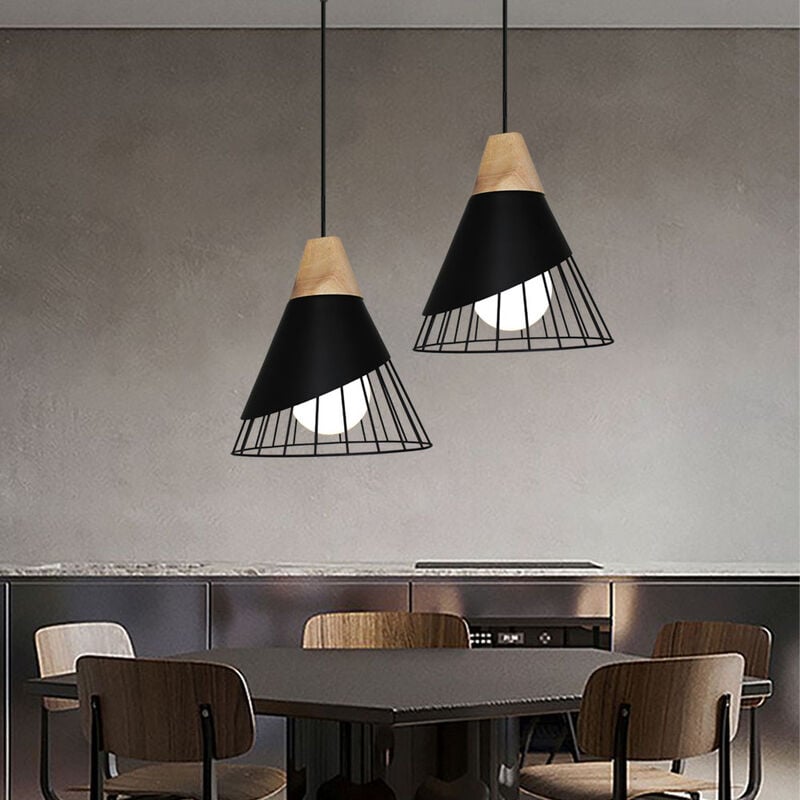 foto del prodotto 2x lampadario industriale creativo lampada a sospensione 25cm a forma di badminton in metallo e legno plafoniera e27 per camera da letto soggiorno