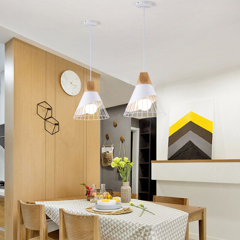 foto del prodotto 2x lampadario industriale creativo lampada a sospensione 25cm a forma di badminton in metallo e legno plafoniera e27 per camera da letto soggiorno