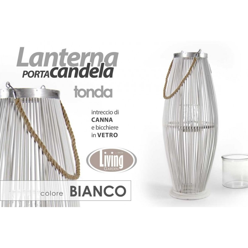 foto del prodotto 2x lanterna portacandela in canna bianca cm 32 x 82 h