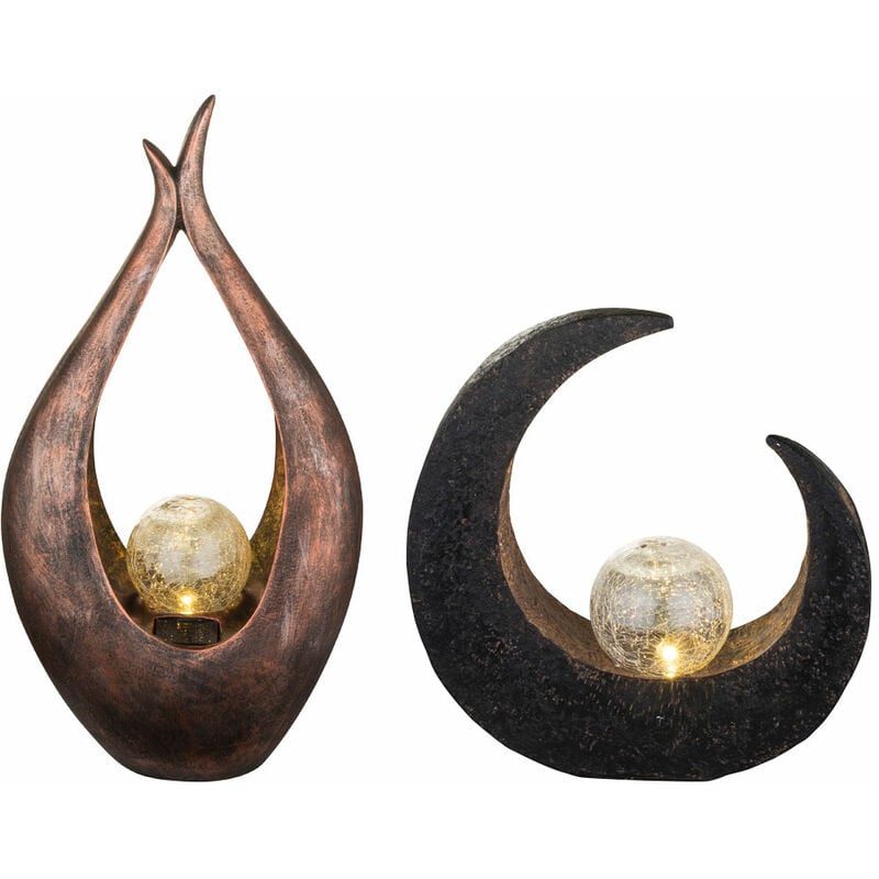 foto del prodotto 2x led lampade solari per esterni bronzo palla di vetro per giardiniere pavimento falce luna luci nere marrone