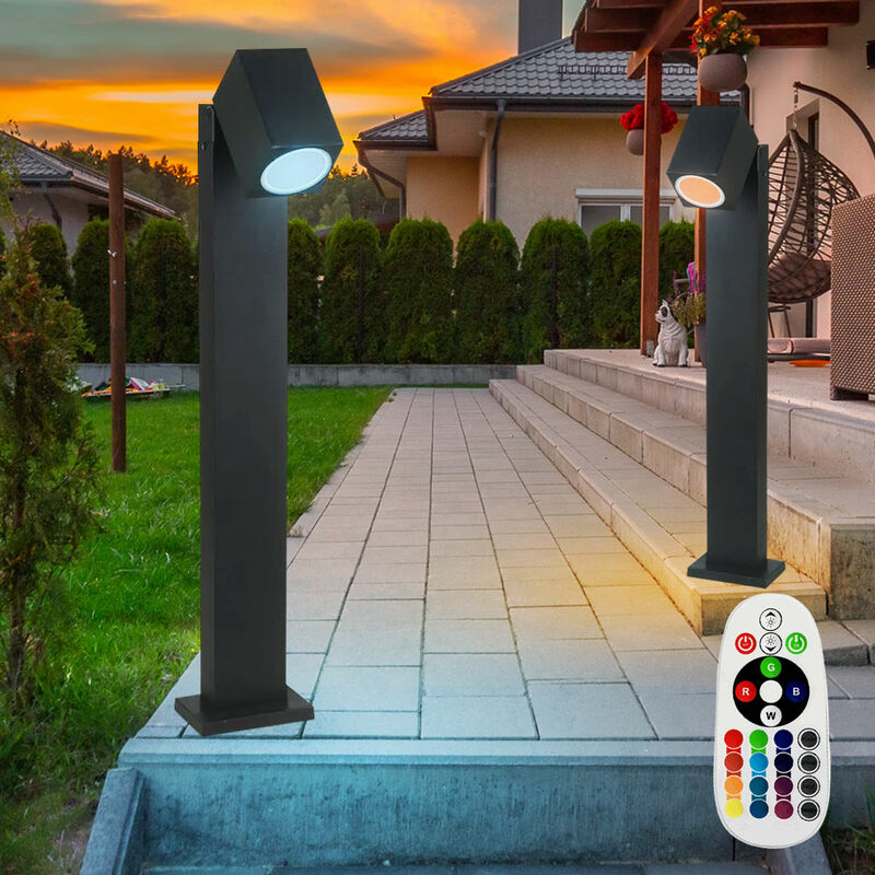 foto del prodotto 2x led rgb per esterni da giardino, lampada da terra, veranda, cortile, illuminazione del percorso, incluso telecomando