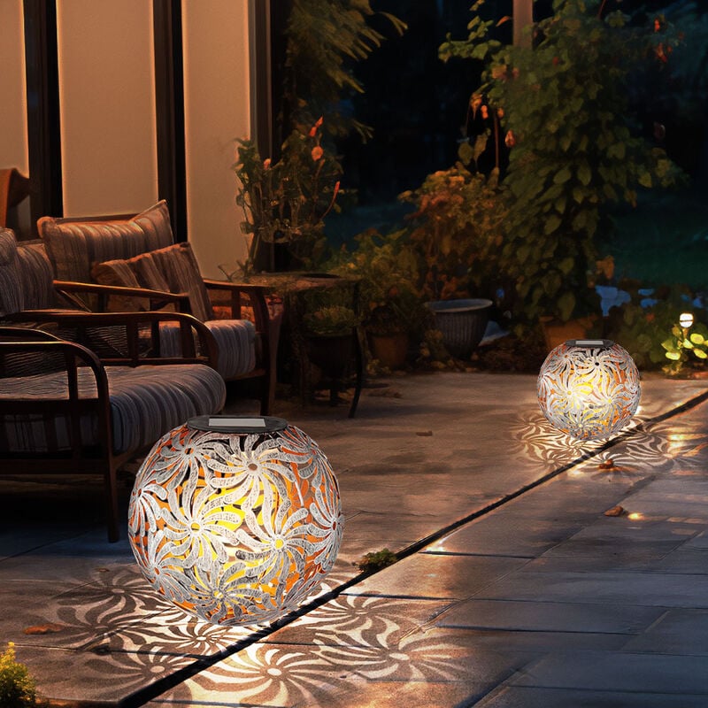 foto del prodotto 2x led solari esterni plug in luci giardino percorso decorazione terrazza treccia palle terra picchetto lampade argento