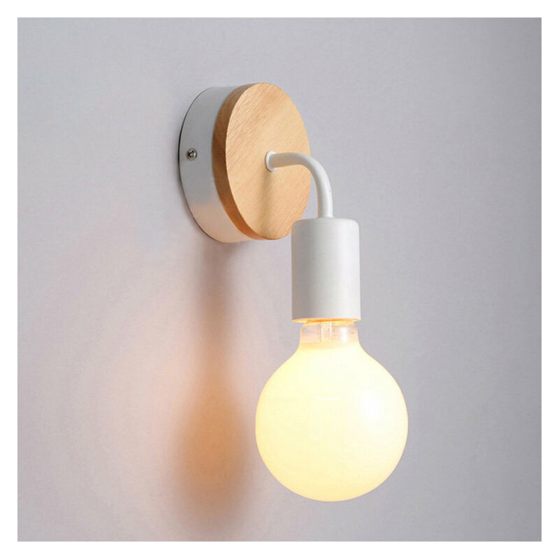 foto del prodotto 2x luce a muro conciso, lampada a muro in legno e metallo, lampada e27 40w per scale entrata corridoio bianco