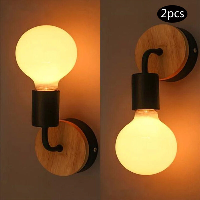 foto del prodotto 2x luce a muro interno, moderna lampada da parete in legno e metallo, illuminazione per camera da letto cucina corridoio nero 