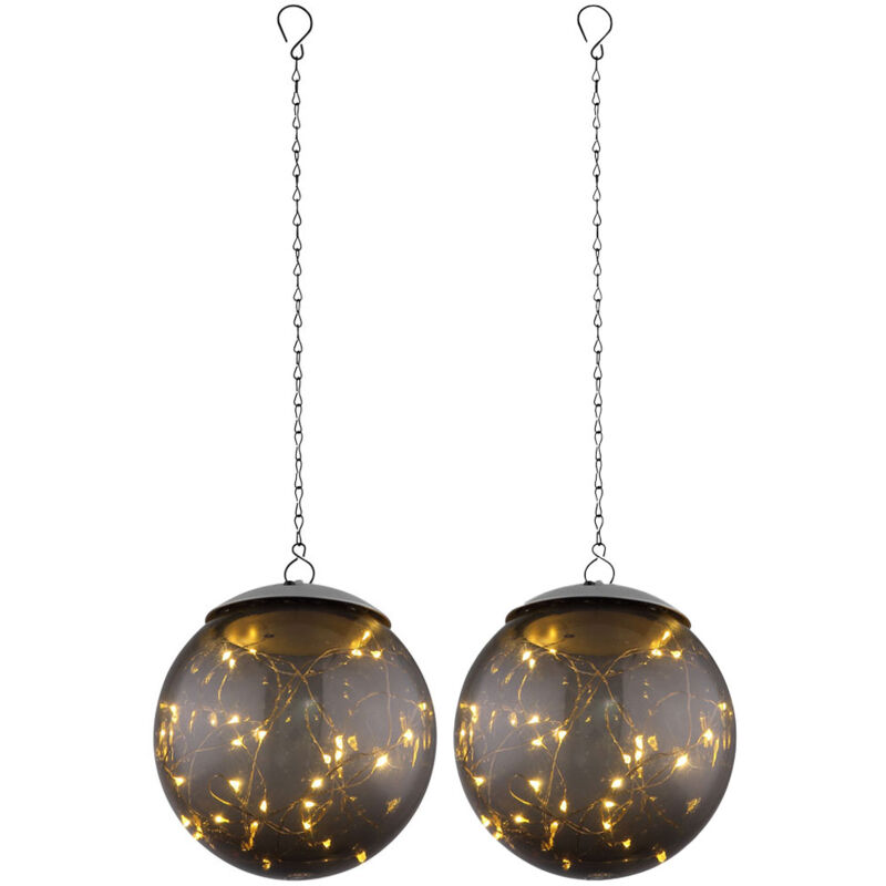 foto del prodotto 2x luci a sospensione a led solari fumo giardino esterno lampade a sfera a pendolo lucine