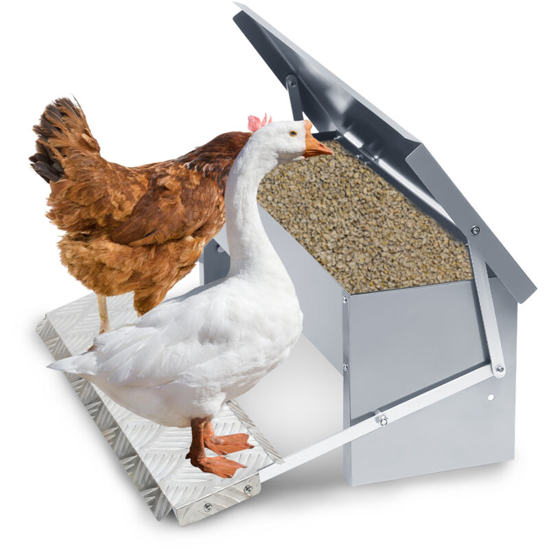 foto del prodotto 2x mangiatoia automatica per polli 5kg distributore in acciaio zincato con pedale di apertura automatica e coperchio impermeabile per pollame
