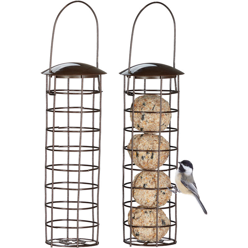 foto del prodotto 2x mangiatoia per uccelli selvatici, da appendere, dispenser per mangime, coperchio, h x d 31 x 8,5 cm, marrone
