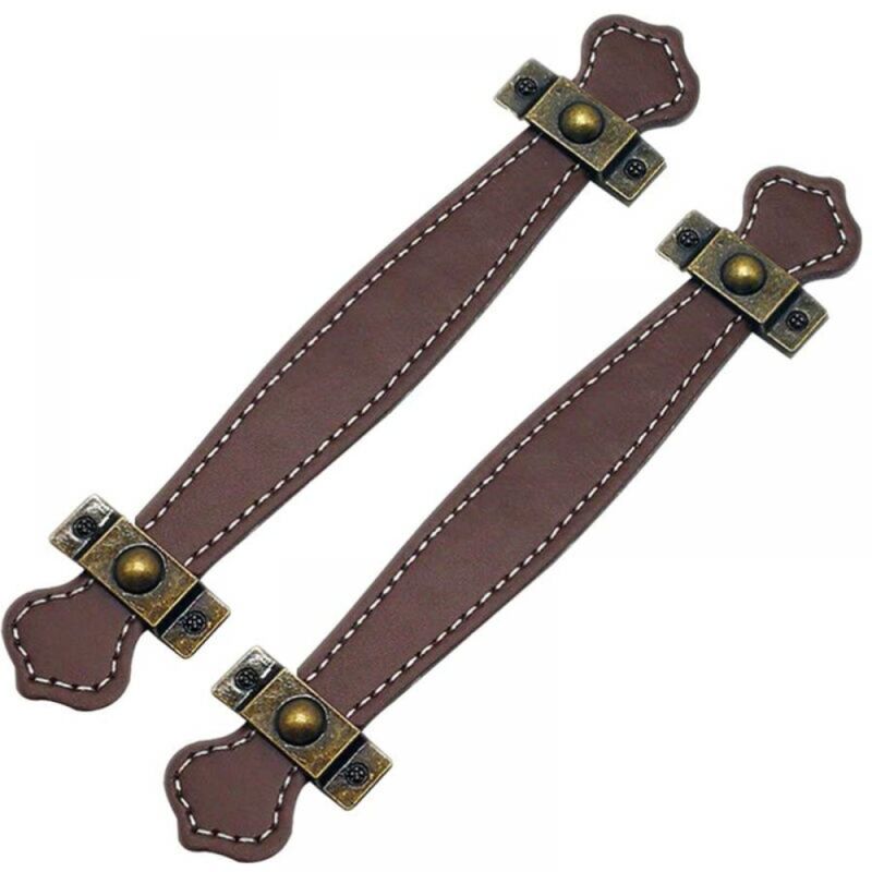 foto del prodotto 2x maniglie per cassetti in pelle marrone 128mm, maniglie per valigie vintage, maniglie per mobili con viti
