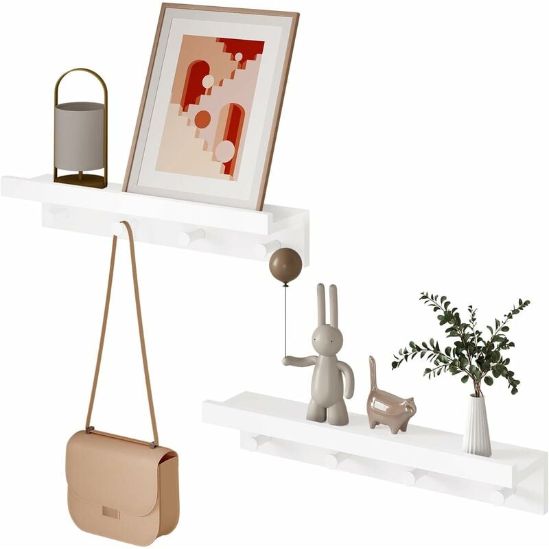 foto del prodotto 2x mensola attaccapanni a muro con 4 ganci, 51x12x10cm, bianco woltu