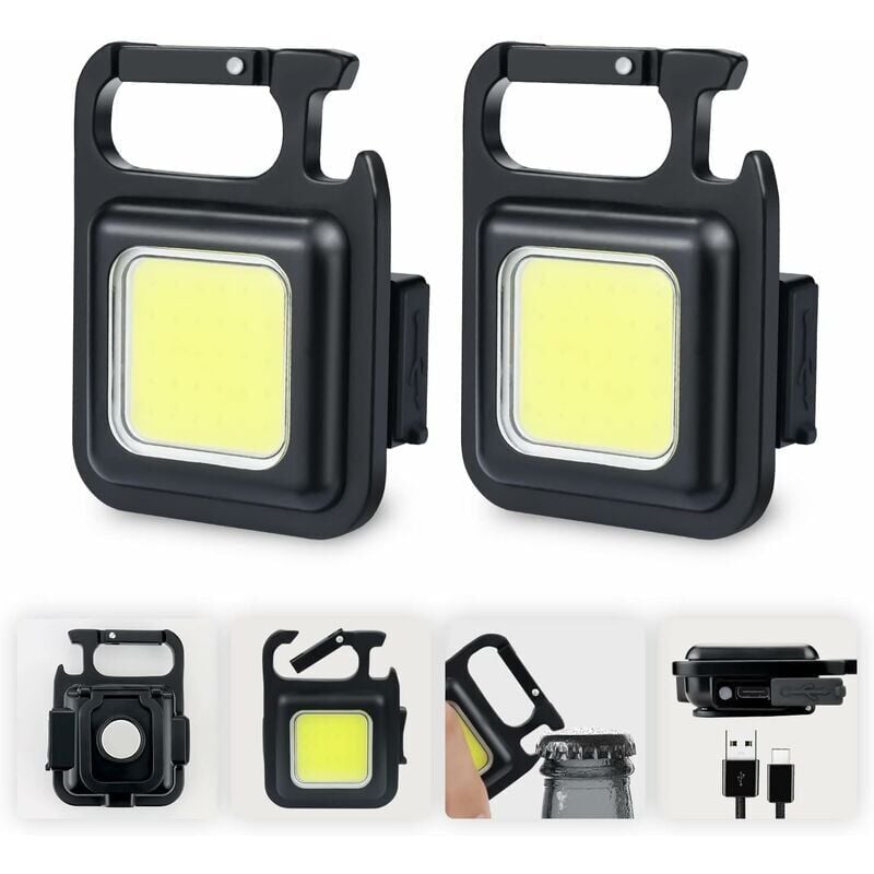 foto del prodotto 2x mini led luci di ispezione da lavoro ricaricabili 500 lumen luce da lavoro magnetica portatile piccolo portachiavi torce elettriche impermeabili