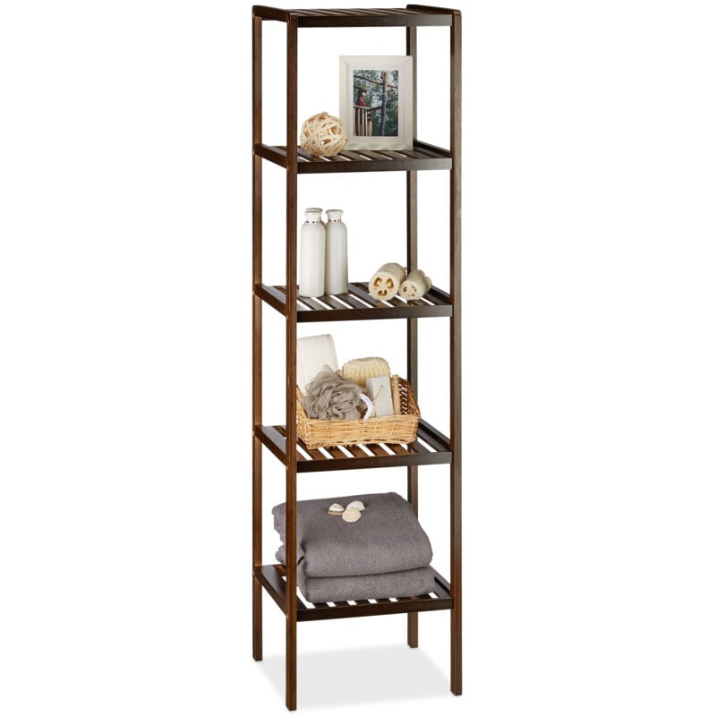 foto del prodotto 2x mobile da bagno in bamb con 5 ripiani hxlxp 139,5x34,5x33 cm, scaffale a colonna in legno, marrone scuro
