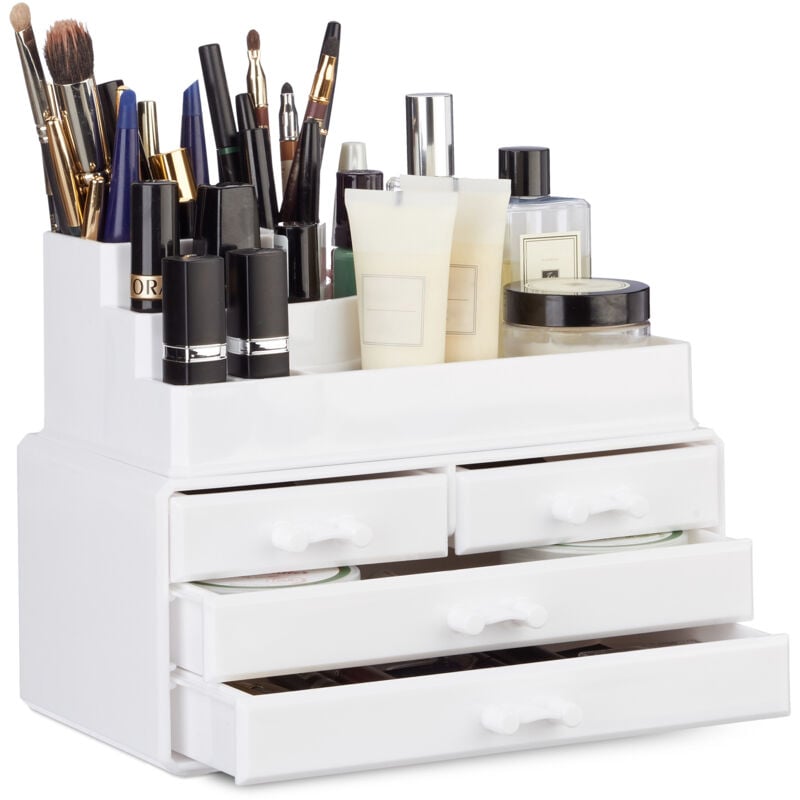 foto del prodotto 2x organizer make up con 4 cassetti, porta trucchi, rossetti e smalti, acrilico, bianco