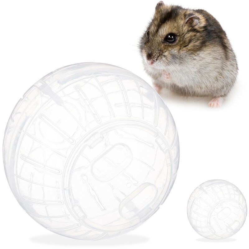 foto del prodotto 2x palla per criceto, jogging ball per roditori, esercizi, giocattolo per camminare, plastica, 14 cm, trasparente