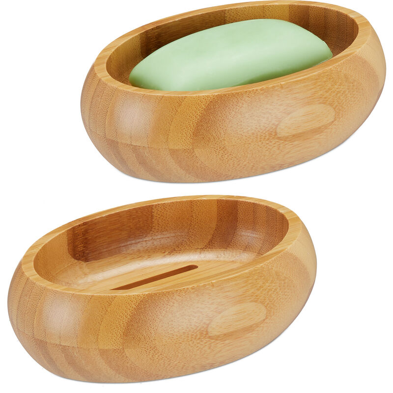 foto del prodotto 2x piattino porta sapone in bamb , scolo per l acqua, resistente all umidit , per saponette e shampoo, naturale
