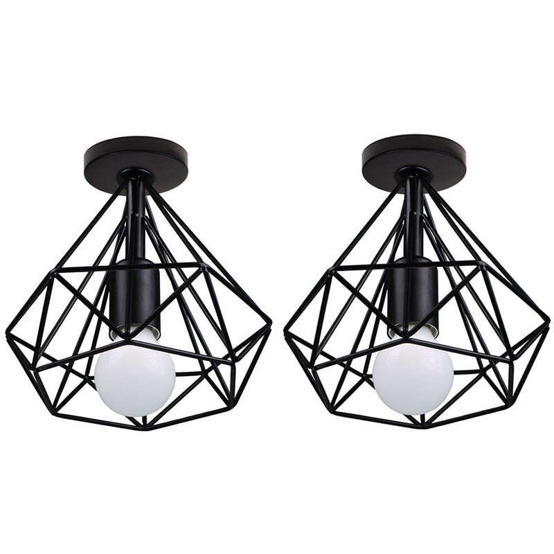 foto del prodotto 2x plafoniera, lampada da soffitto in industriale stile, illuminazione 20cm con gabbia a form di diamantata per soggiorno camera da letto nero 