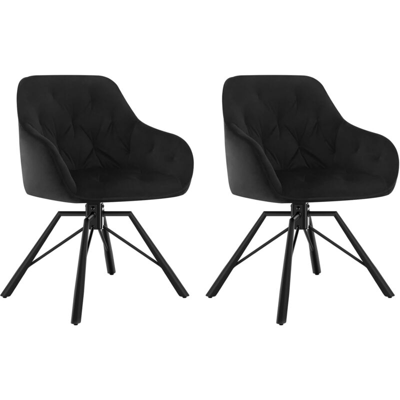 foto del prodotto 2x poltroncina sedia imbottita sala da pranzo girevole a 360 attesa moderna in velluto elegante con braccioli, nero woltu