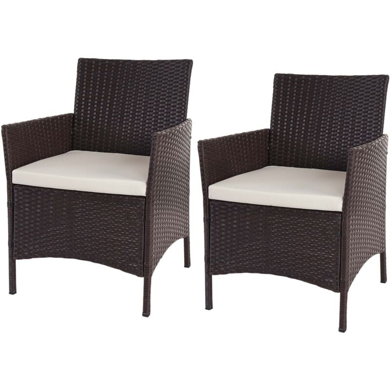 foto del prodotto 2x poltrone sedie da giardino in polyrattan marrone cuscini crema 040000470