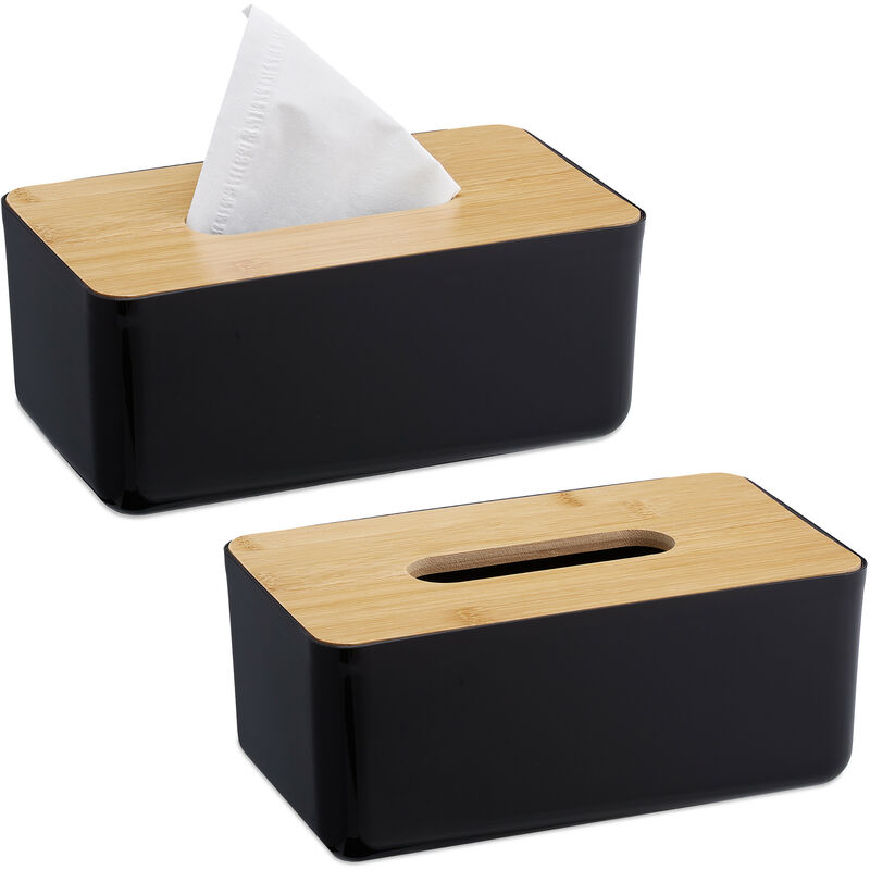 foto del prodotto 2x porta fazzoletti, riutilizzabile, portafazzoletti per il bagno, coperchio in bamb , 10x23x13 cm, nero naturale