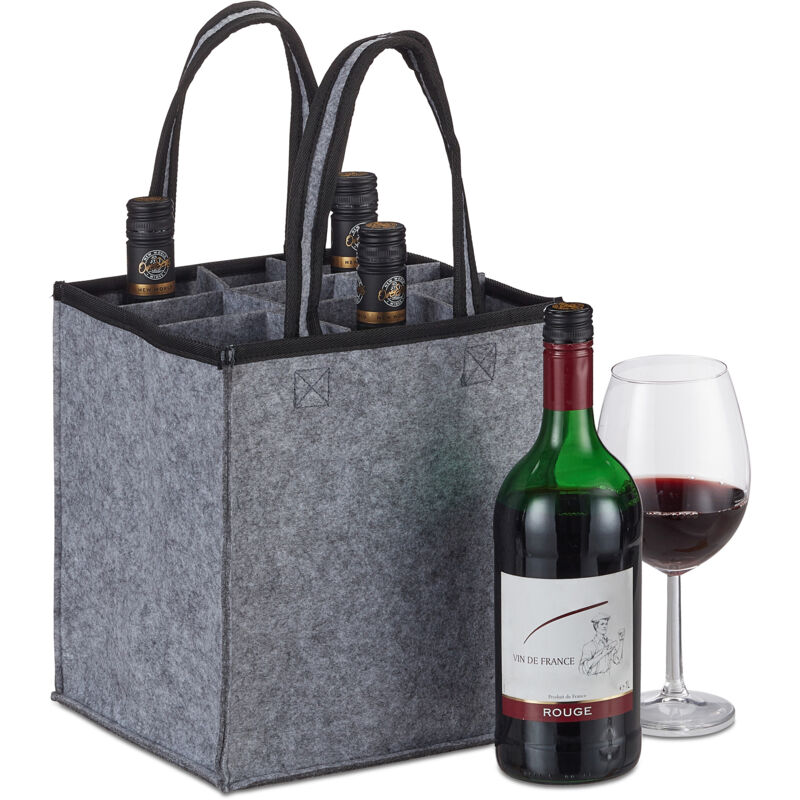 foto del prodotto 2x portabottiglie, 9 scomparti, borsa per bottiglie di vino e birra in plastica e vetro, 45x24x24 cm, antracite