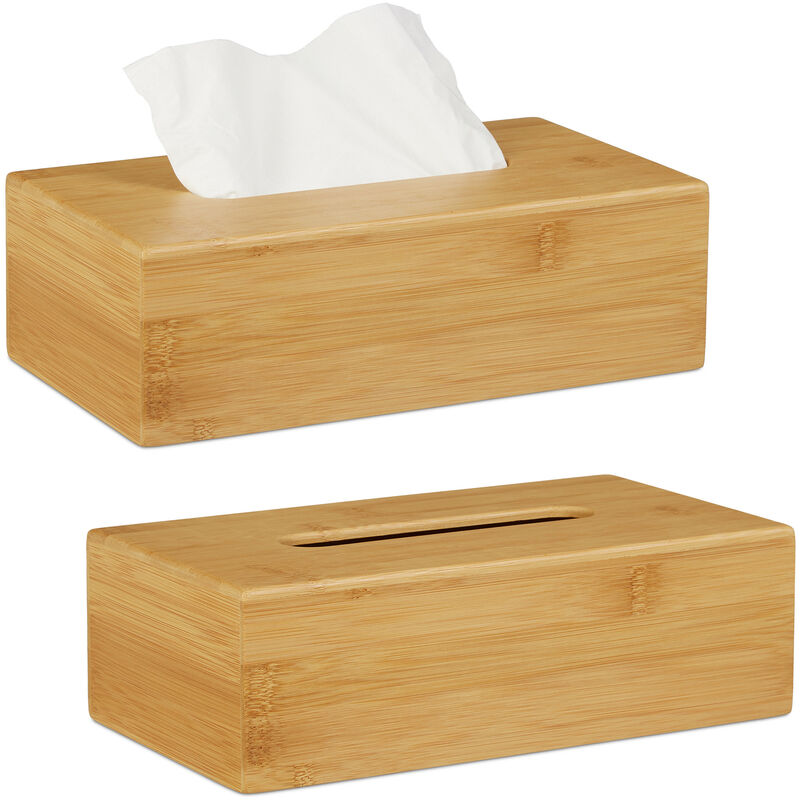 foto del prodotto 2x portafazzoletti in bamb , hlp 8,5 x 27,5 x 15,5 cm, dispenser per salviette per cosmesi, copritovaglioli, naturale