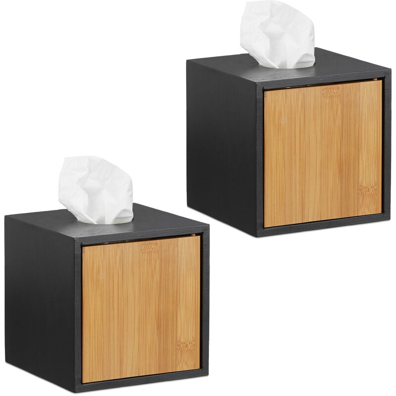 foto del prodotto 2x portasalviette scatola porta fazzoletti quadrato porta cosmetici in bamb hxlxp 14,5 x 14,5 x 14,5 cm nero