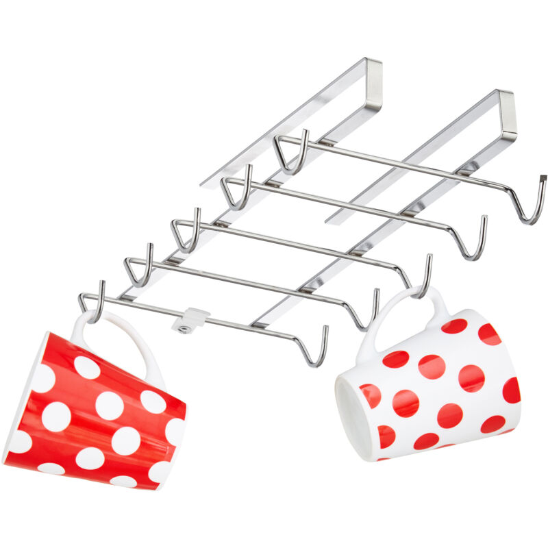 foto del prodotto 2x portatazze, supporto da vetrinetta per 10 tazze, appendi tazze in metallo, da mobile, hlp 6x14x28 cm, argento