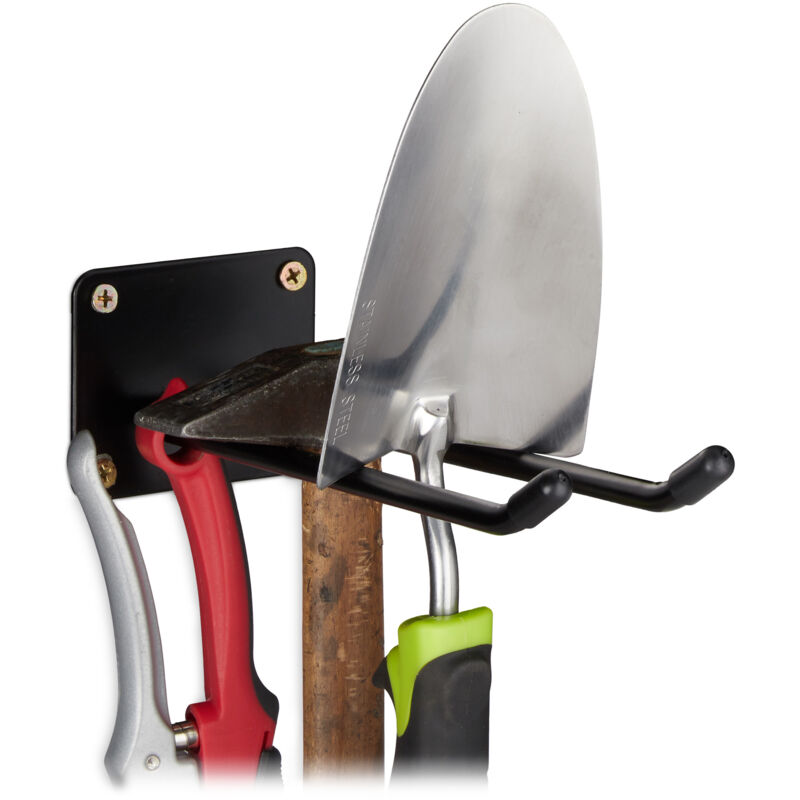 foto del prodotto 2x portautensili a parete, doppio gancio, portascope, appendini esterno da avvitare al muro, acciaio, 24 cm, nero