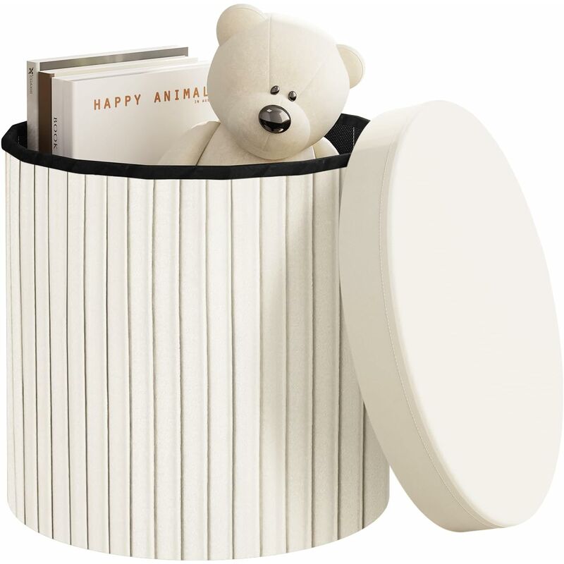 foto del prodotto 2x pouf contenitore tondo cilindrico 38xh36cm puf pouff puff crema woltu