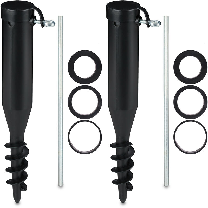 foto del prodotto 2x punta per ombrellone spiaggia, picchetto 40 52mm da piantare nel terreno, plastica, portaombrellone mare, nero