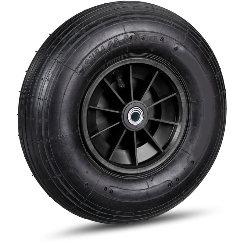 foto del prodotto 2x ruota per carriola 4.00 6, cerchione in plastica, ad aria, 3 adattatori, pneumatico di scorta, nero