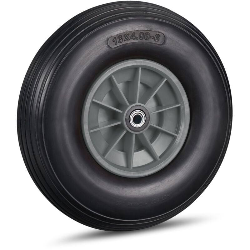 foto del prodotto 2x ruota per carriola 4.00 6, gomma piena e cerchione in plastica, 3 adattatori, max 100 kg, in nero grigio