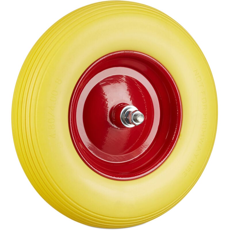 foto del prodotto 2x ruota per carriola gomma piena con asse 4.80 4.00 8 di ricambio, carico max 100 kg, antipanne, giallo nero