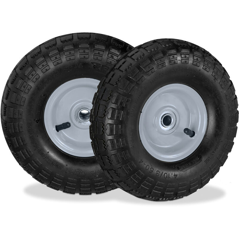 foto del prodotto 2x ruote per carrello 4.1 3.5 4, gomme di scorta carriola, asse 16 mm, fino 136 kg, 260 x 85 mm, nero grigio relaxdays