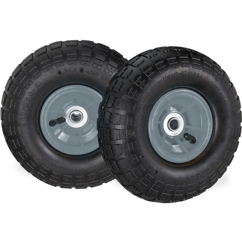 foto del prodotto 2x ruote per carrello 4.1 3.5 4, gomme di scorta carriola, asse 16 mm, fino 136 kg, 260 x 85 mm, nero grigio relaxdays