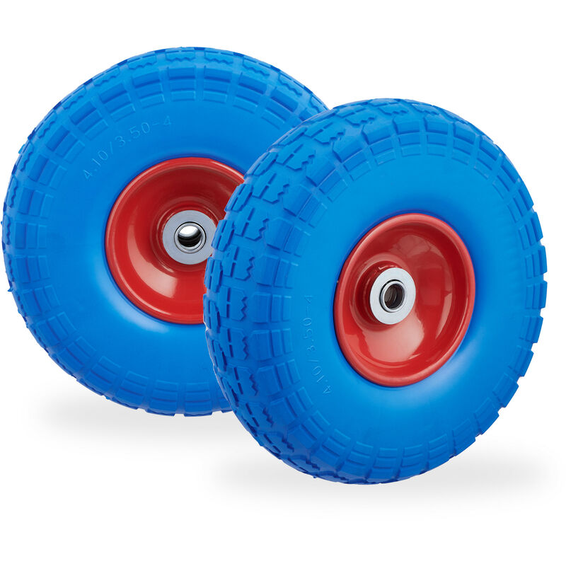foto del prodotto 2x ruote per carrello, pneumatici in gomma antipanne, 4.1 3.5 4 , asse 16mm, fino a 150 kg,260x85mm, blu rosso relaxdays