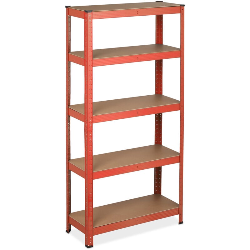 foto del prodotto 2x scaffale con sistema a incastro, fino a 875 kg , scaffalatura ad alta portata 5 ripiani, 151x75x30 cm, rosso