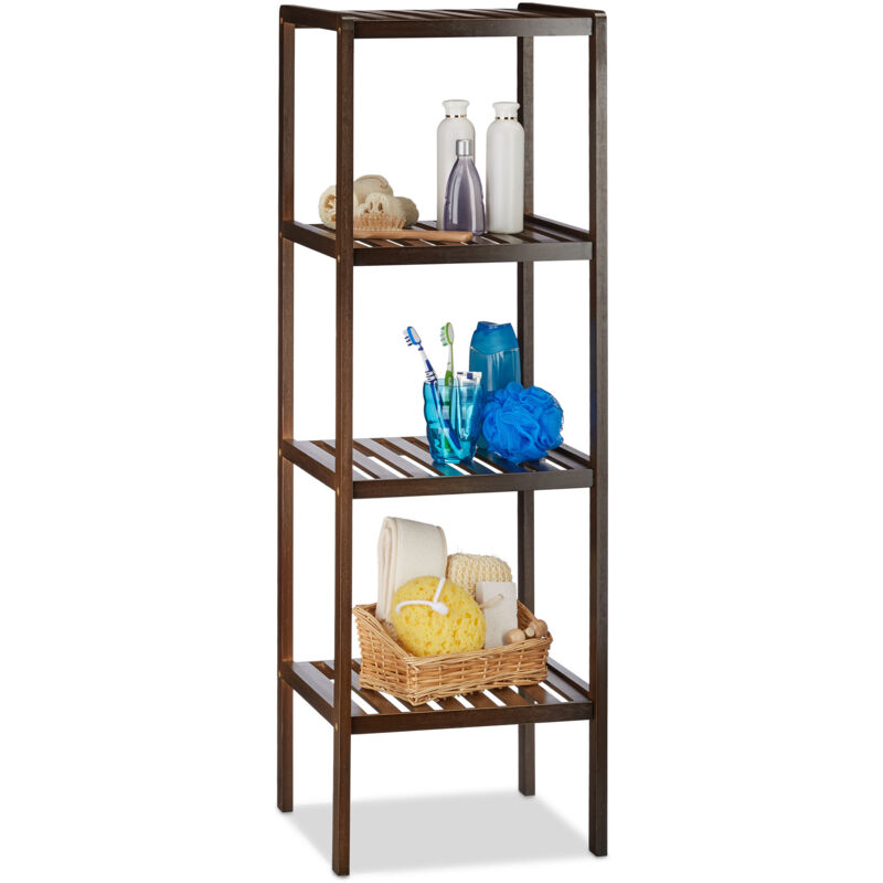 foto del prodotto 2x scaffale da bagno, bamb , ripiani portaoggetti, mobiletto salvaspazio, 110x34,5x33 cm, mobile cucina, marrone