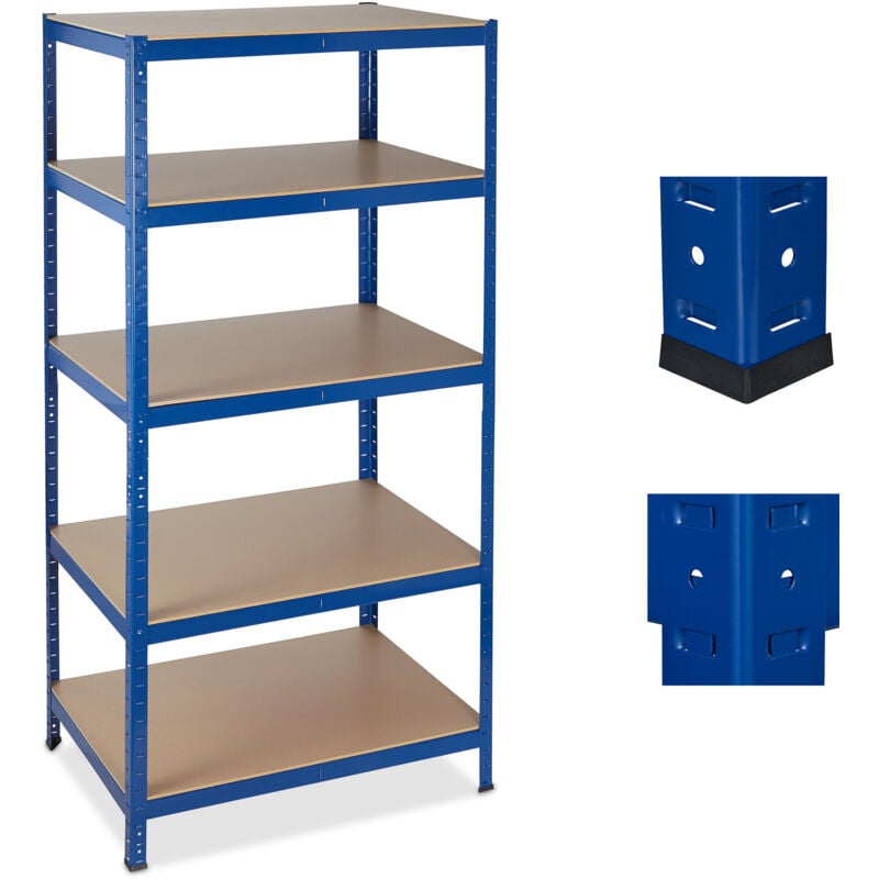 foto del prodotto 2x scaffale in metallo, 5 ripiani, carico fino a 1325 kg, per garage magazzino, 180x90x60, metallo e mdf, blu